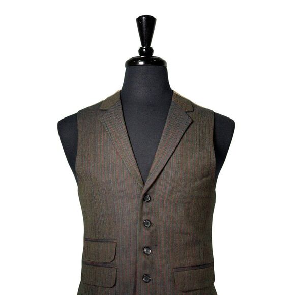 Mens Vest 40R Green Orange Blue Striped Waistcoat Formal Casual Preppy Wedding - Picture 4 of 10